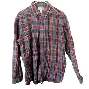 L.L. Bean Grey Red Plaid Flannel Button Down‎ Shirt XL